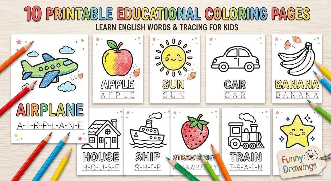 Simple Learning Coloring Pages Kids Learning Coloring Pages Printable PDF +20 - Etsy