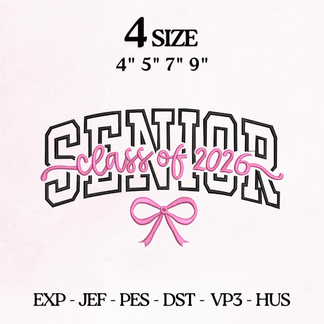 Senior Lettering Colorful Senior Class of 2026 Embroidery Design, Graduation Script With Bow ...