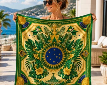 Brazil Soccer Satin Scarf, Brasil Football Fan Bandana, Green Gold World Cup 2026 Head Wrap, Square Scarf Gift