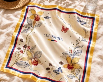 Colombian Heritage Satin Scarf, Colombia Flag Inspired Head Scarf, Neck Hair Scarf, Bag Accessory Gift