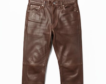 Pantalones de moto ajustados de piel de cordero suave color marrón chocolate para hombre, pantalón de cuero para motero