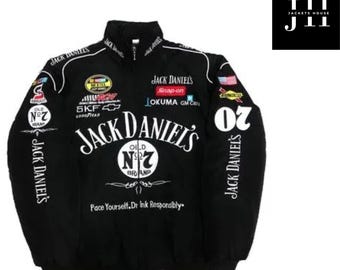 Giacca da corsa ricamata Jack Daniel's - Bomber con zip in stile NASCAR vintage