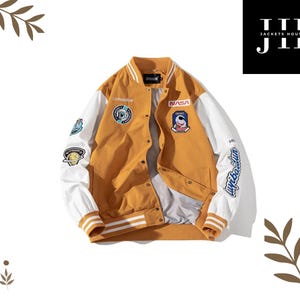 Unisex Varsity NASA-lappad streetwear-bomberjacka Casual college-stil lättviktsbasebolljacka