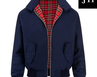 Giacca Harrington da uomo con fodera a quadri, bomber classico, leggera, casual, streetwear, con cerniera.