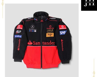 Giacca bomber da corsa del team F1 Mercedes Benz Vodafone Santander con loghi ricamati