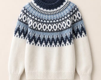 Maglione Nordic Fair Isle da donna, maglione invernale lavorato a maglia, comodo maglione in lana islandese