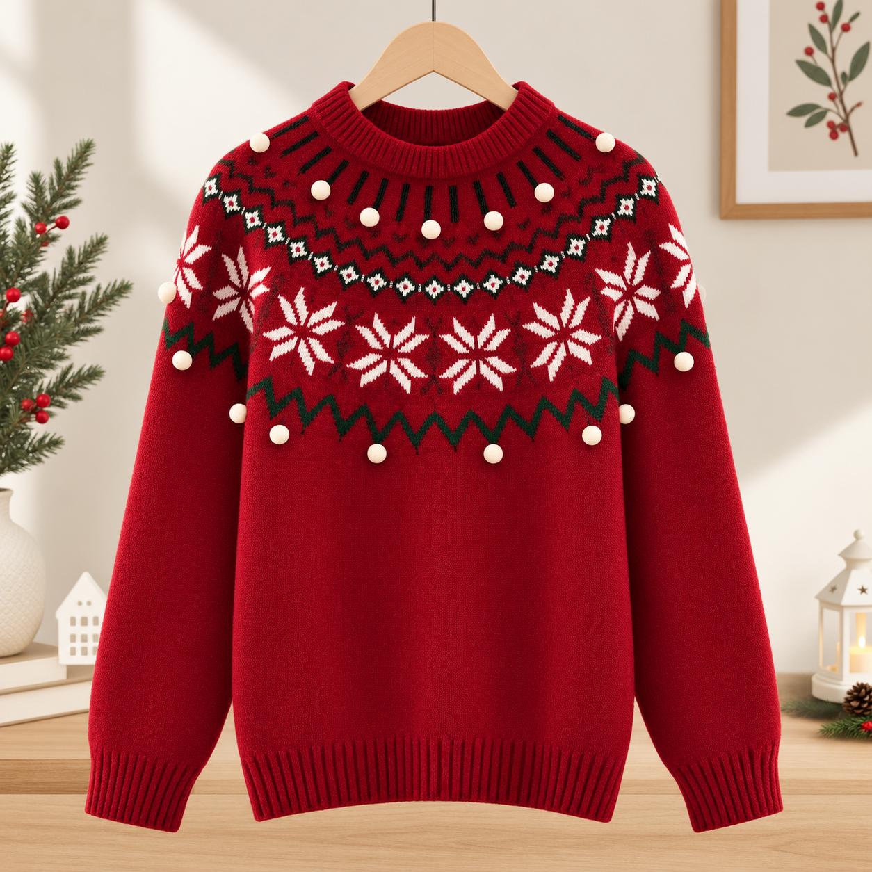 Nordic Fair Isle Sweater Women Winter Knit Pullover Cozy Icelandic Wool Jumper