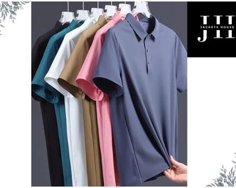 Polo da uomo traspirante, casual estiva, a maniche corte, leggera, tinta unita, ideale per tutti i giorni.