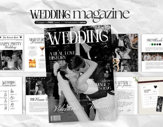 Wedding Magazine Template: Editable Canva Wedding Booklet, Personalized Wedding Keepsake (Digital Download)
