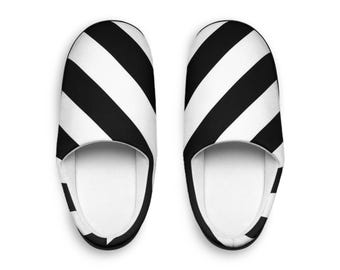 Pantuflas de interior con rayas diagonales blancas y negras / Zapatos cómodos para estar en casa