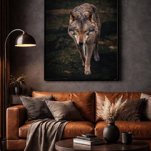 Wolf Canvas Wall Art – Wildlife Photography – Animal Canvas Print – Forest Decor – Dramatic Wolf Artwork