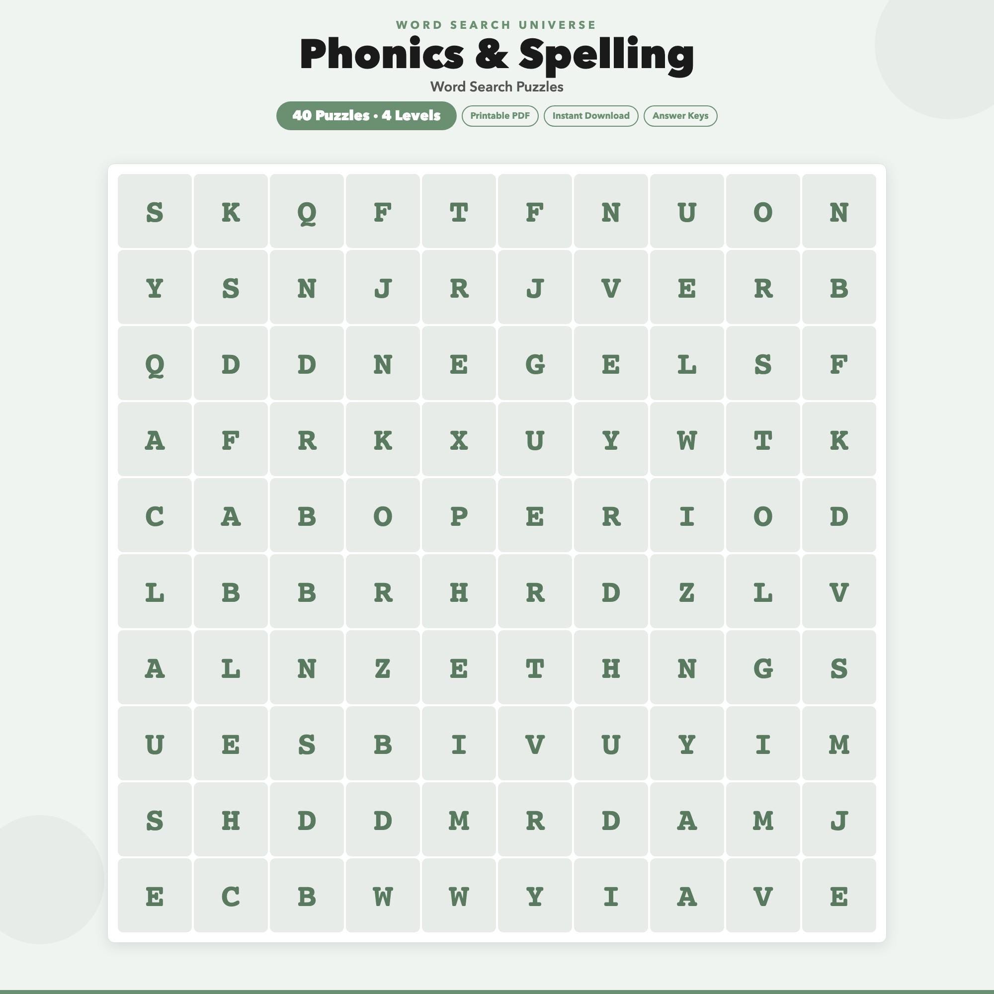 Flash Spell Phonics & Spelling Word Search Puzzles | 40 Unique Puzzles | Printable ...