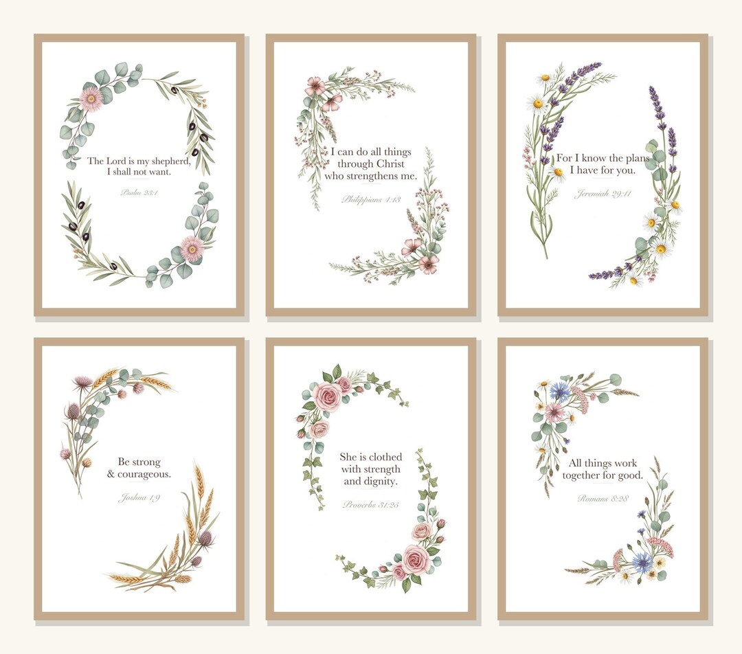 Cottage Scripture Image Cottagecore Christian Wall Art, Bible Verse Set of 6, Watercolour ...