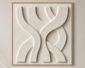 Ivoorwitte geometrische abstracte kunst, in elkaar grijpende rondingen, vierkante minimalistische neutrale decoratie