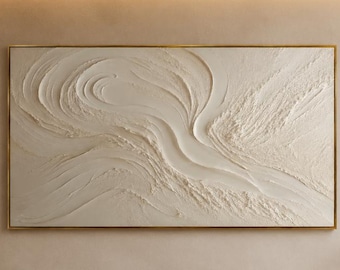 Ivory Abstract Oil Painting, Cream Textured Wall Art, Soft Flowing Canvas, Minimalist Neutral Artwork For Serene Modern Home Interior Decor