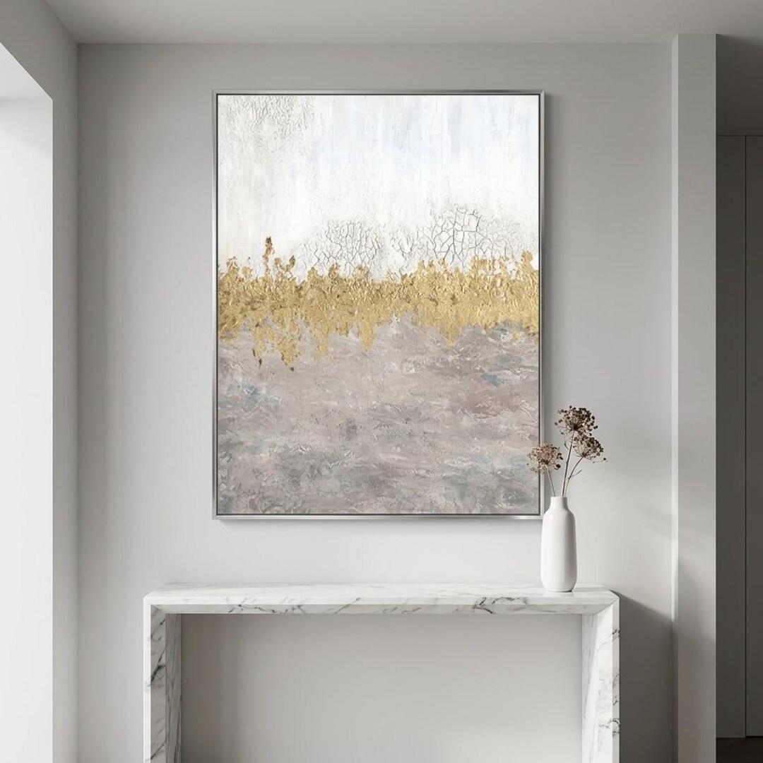 Textured Gold Foil Abstract Painting, Modern Minimalist Wall Art ...