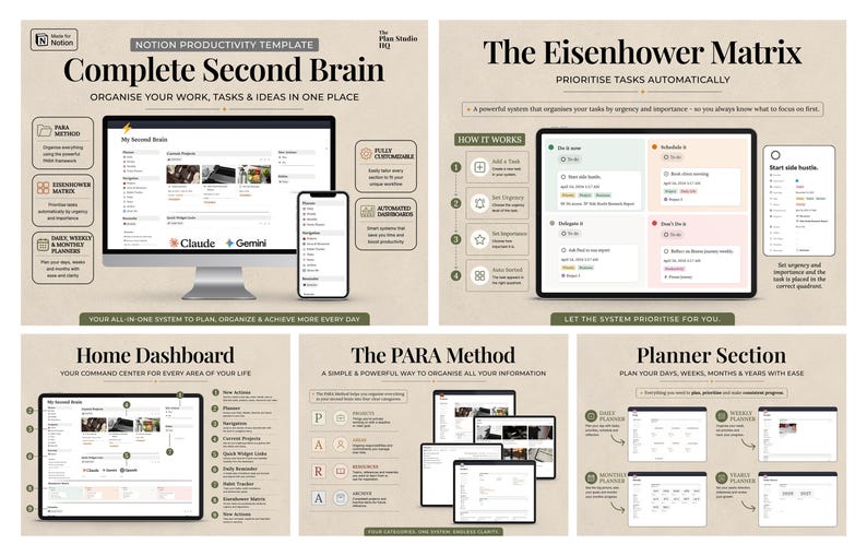 All in One Second Brain | Notion Template Planner | Productivity System ...