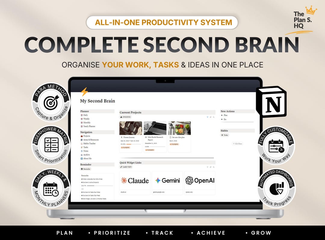 All in One Second Brain | Notion Template Planner | Productivity System ...