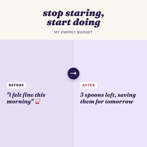 A side-by-side comparison. Left side shows 'before' with an overwhelmed emoji. Right side shows 'after' with a calm plan.