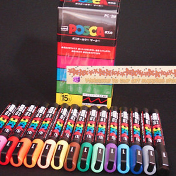 UNI POSCA PC-3M 15 Color Markers set 0.9-1.3mm Brand New Made in Japan