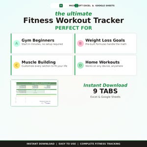 Fitness Workout Tracker Excel Spreadsheet | Gym Log & Progress Tracker | Instant Download