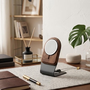 MagSafe Charger Stand | Solid Walnut Wood iPhone Dock | Oak Desktop Charging Station