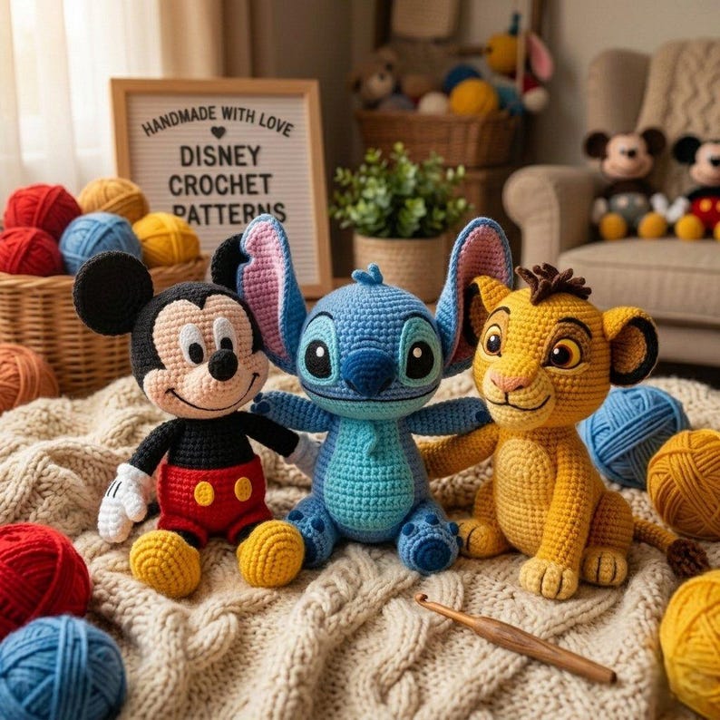 Disney Crochet Pattern Bundle PDF, Mickey Mouse Amigurumi Pattern, Stitch Crochet Doll, Simba Plush Toy Pattern Download image 3