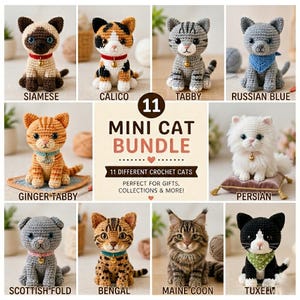 11 Cat Crochet Pattern Bundle PDF, Adorable Amigurumi Kitten Designs, Cute Plush Cat Tutorials, DIY Stuffed Animal Gift, Instant Download