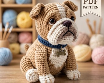 Realistisch gehaakt bulldogpatroon pdf | Amigurumi Engelse Bulldog-zelfstudie | DIY hondenliefhebber cadeau | Digitale download knuffel Frenchie