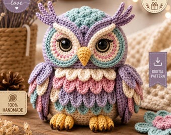 Haakpatroon voor een uil (PDF), amigurumi haakpatroon voor een uil, schattige pluche uil handleiding, gehaakt bosdier, kinderkamerdecoratie, digitale download
