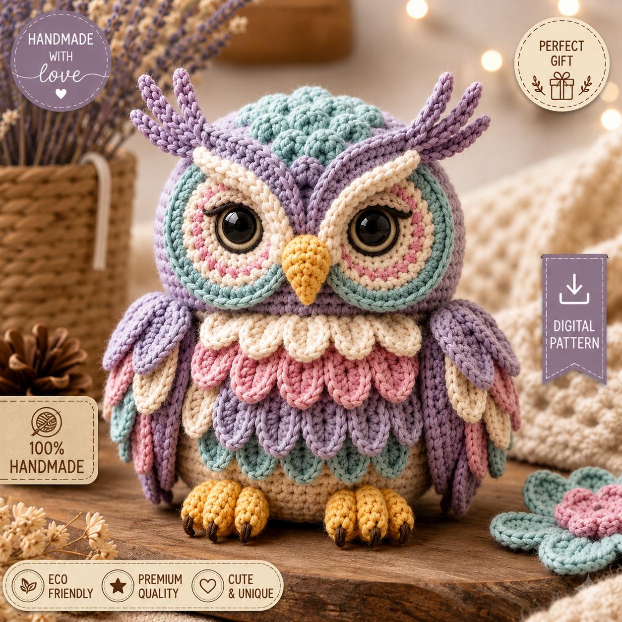 Crochet Owl Amigurumi Pattern PDF, Cute Woodland Plush Tutorial, Forest Animal Crochet Pattern, Begi