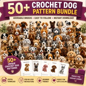 50+ Dog Crochet Pattern PDF Bundle, Amigurumi Puppy Plush Tutorial, Crochet Dog Breeds Collection, Cute Stuffed Animal DIY, Instant Download
