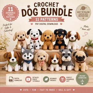 11 Crochet Dog Patterns Bundle | Amigurumi Puppy PDF Tutorial (Digital Download)