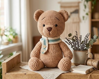 Oso de peluche tejido a mano a crochet / Oso amigurumi, suave mezcla de algodón, decoración para la habitación del bebé.