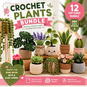 12 Amigurumi-Häkelanleitungen für Pflanzen (PDF-Paket): Mini-Zimmerpflanzen, Sukkulenten & Kakteen – Häkelanleitungen, DIY-Geschenkideen für Zuhause, Download