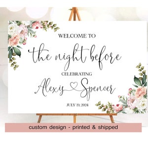 Pink & White Rehearsal Dinner Welcome Sign: Greenery Wedding Decor