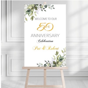 50th anniversary Welcome sign, 50th anniversary sign, Anniversary Sign, Golden 50th Anniversary Printed, Greenery Wedding Anniversary,