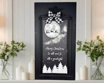 Merry Christmas to all Canvas and Wood Sign, Black & White holiday wall hanging
