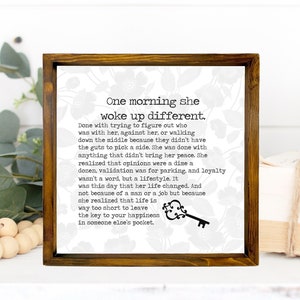 One morning she woke up different, inspirational women sign, boho decor, farmhouse sign, girls room