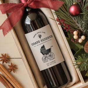 Anuncio de embarazo: ¡Van a ser abuelos! Etiqueta de vino, anuncio personalizado para revelar la fecha del bebé