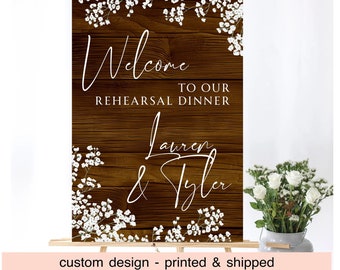 Welcome Sign, REHEARSAL DINNER Sign, Welcome To Our Rehearsal Dinner, Wedding Sign Rustic, Printed and shipped