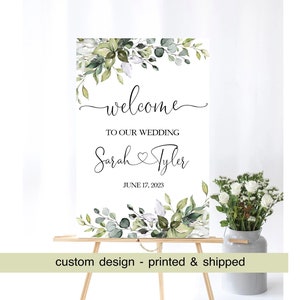 Wedding Welcome Sign, Wedding Sign, Greenery Wedding Sign, Botanical Welcome Sign, Eucalyptus printed and shipped