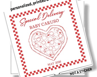 Caja de pizza con anuncio de embarazo, entrega especial de bebé, baby shower, revelación, impresión y envío.