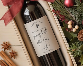 Idea de regalo para mamá primeriza, Etiqueta de vino divertida, Dar a luz después de 9 largos meses, Regalo para nuevos padres