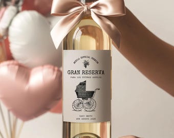 Anuncio de Embarazo ESPAÑOL van a ser abuelos Etiqueta de Vino, Revelación de Bebé Personalizada