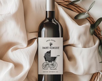 Anuncio de embarazo, revelación de bebé personalizada, etiqueta para botella de vino