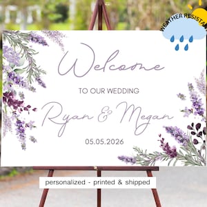 Personalized Wedding Welcome Sign: Lavender & Violet Wildflower, Printed and Shipped