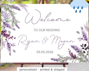 Personalized Wedding Welcome Sign: Lavender & Violet Wildflower, Printed and Shipped