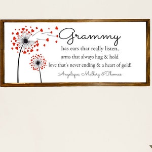 Grammy Gift, Personalized Grammy, Grandmother Sign, Gift for Grandmother, Grammy has ears that really listen arms that always hug & hold image 1