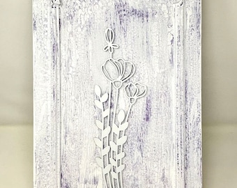 French farmhouse decor, country cottage, light violet wood wall panel, wood wild flower, spring summer decor, lavender